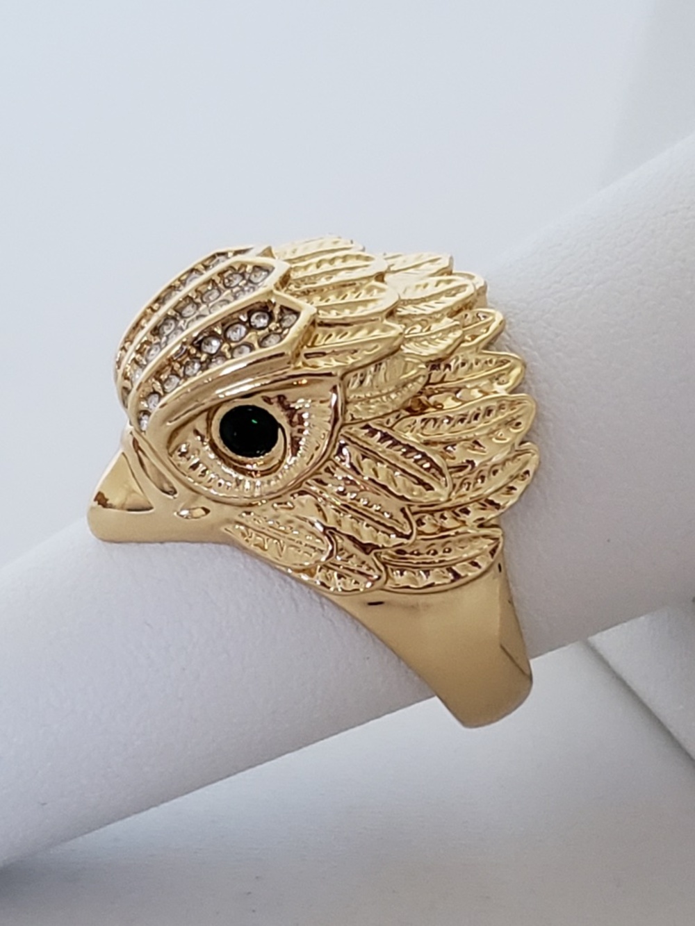 Kurt Geiger Gold Eagle Ring Clear Crystals w/ Green Eyes Size 9